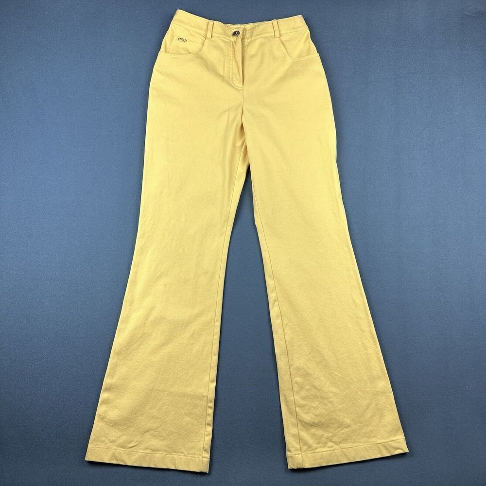 St John Sport Jeans Pants Womens 2 Yellow High Rise Flared Leg Stretch Boho* - Picture 1 of 16